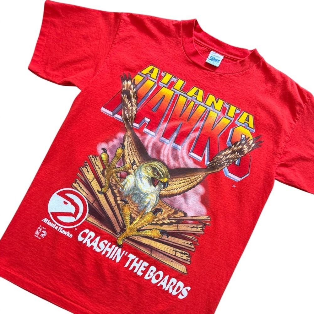 Vintage 90s Atlanta Hawks Crashin The Board NBA Basketball Sport Graphic T-shirt - Picture 2 of 8
